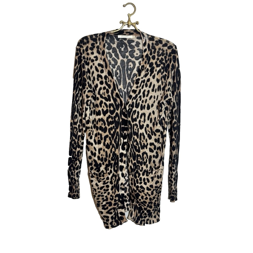 Ellison Size Large Linen Cotton Blend‎ Leopard Cheetah Animal Print Cardigan